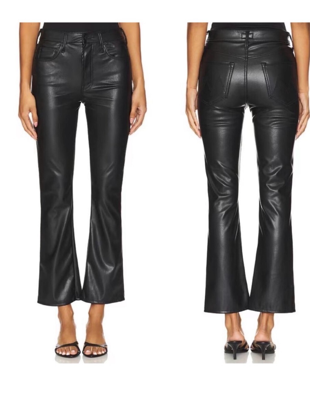 MOTHER the insider ankle faux leather wax on wax off black jeans, 29